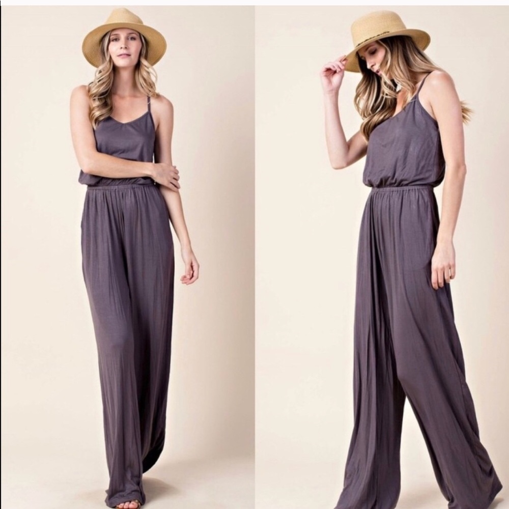 Charcoal Sleeveless Wideleg Jumpsuit